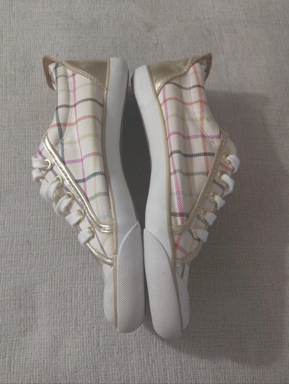 Coach Barrett Colorful Plaid Low-Top Sneakers with Gold Accents Size 8